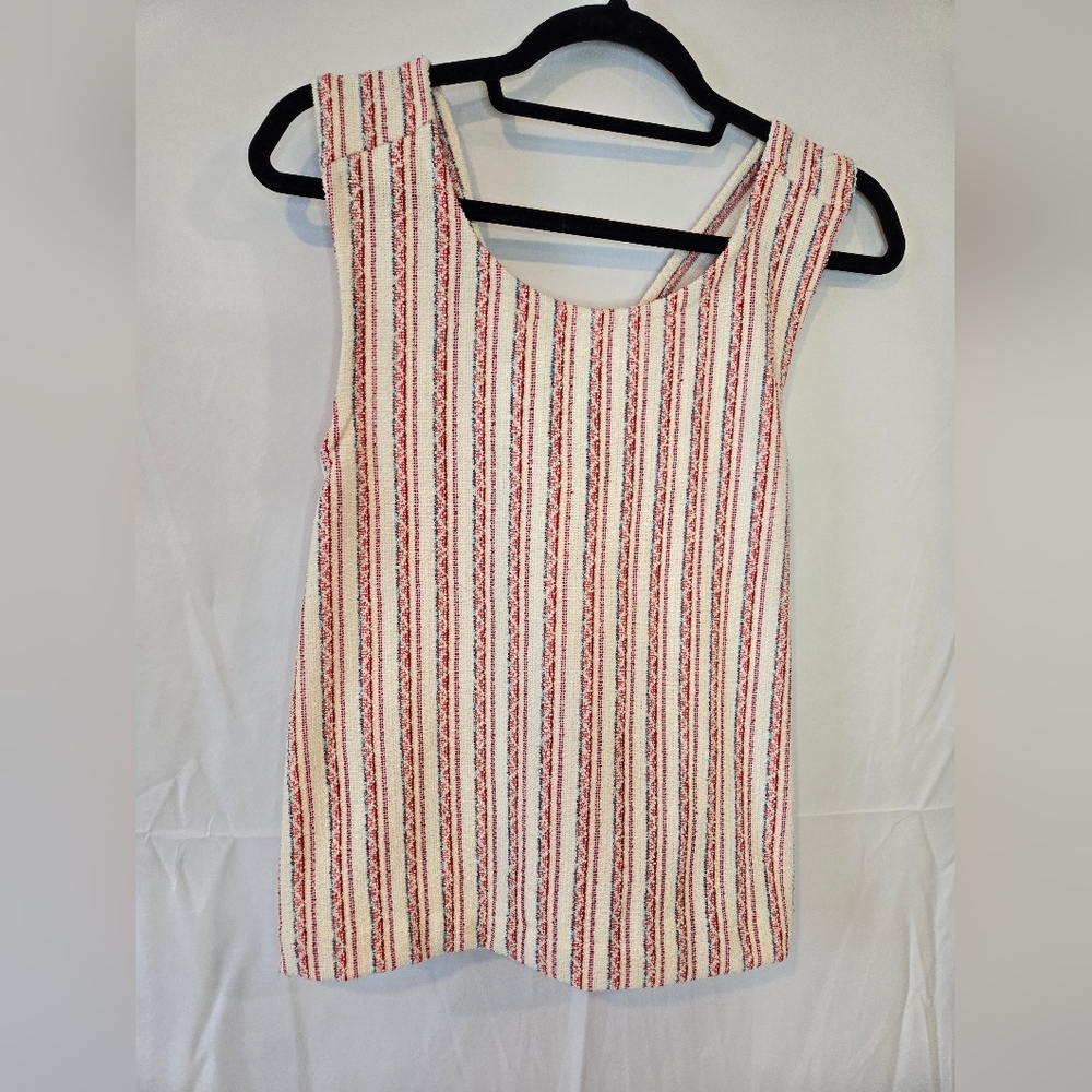 3/$25! Madewell Boucle Red/Cream Stripe Cross Back Tank Top Size Medium